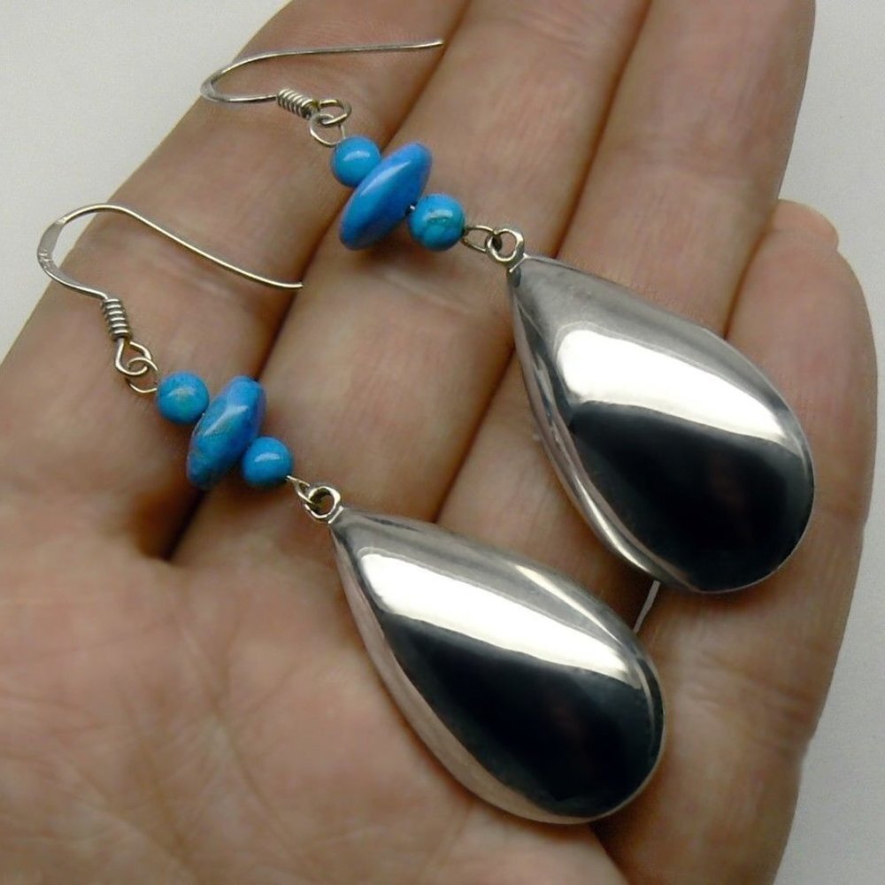 TURQUOISE Sterling SILVER Dangle Drop Earrings - Picture 4 of 4